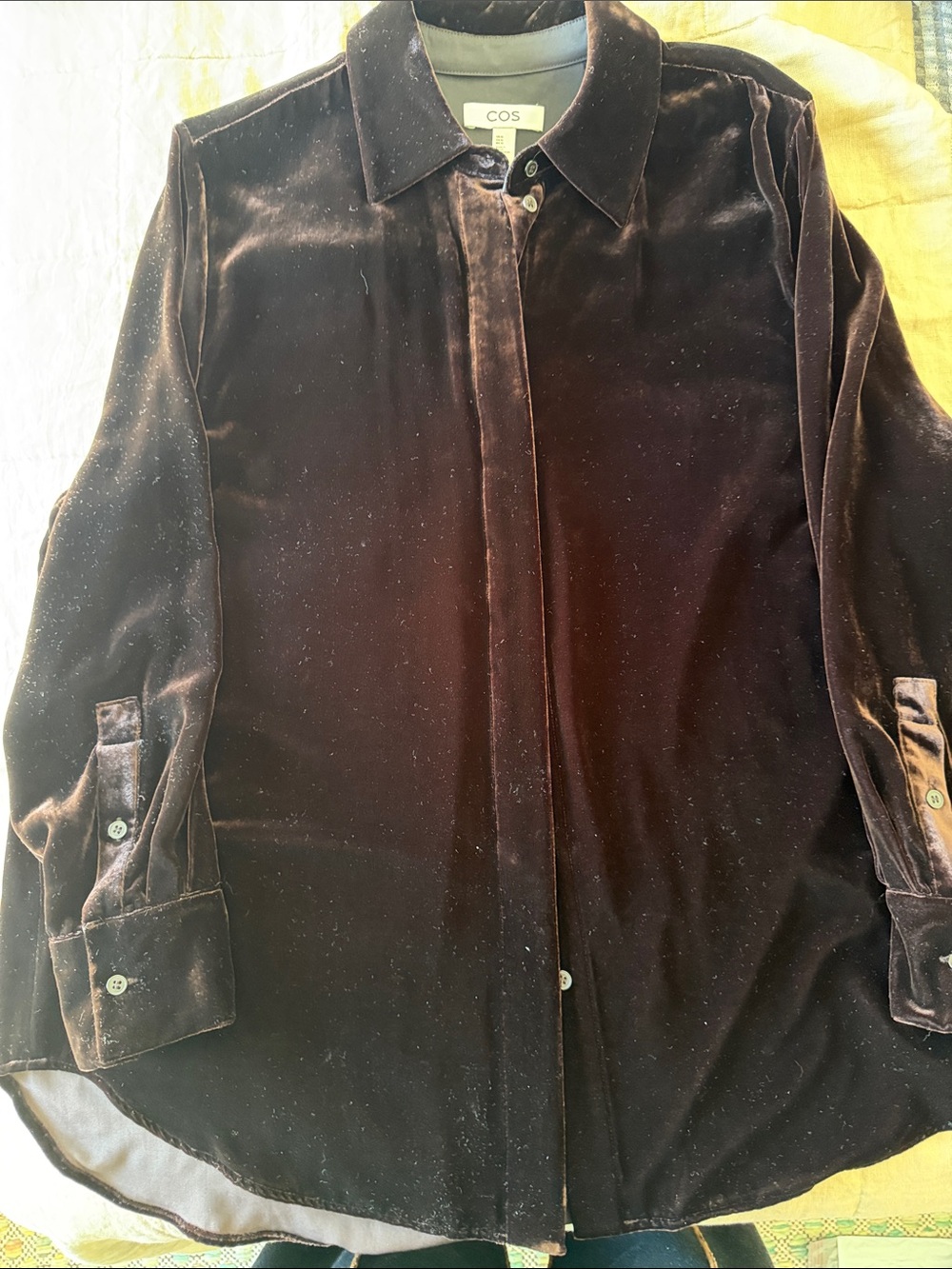 COS Velvet Shirt Jacket in Dark Brown